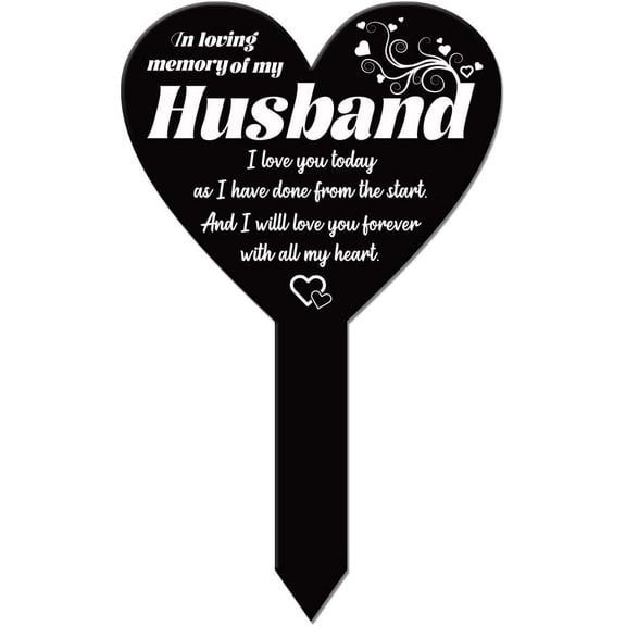 Heart Shaped Love Missing Husband Garden Stake Memorial Remembrance Plaque Stake for Cemetery Acrylic Grave Stake Waterproof Sympathy Garden Stake