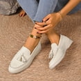 thumbnail image 5 of ZunFeo Comfortable Womens Loafers Slip On Casual Shoes Flat Round Toe Tassel Driving Shoes Off White Cream White,Size 9.5, 5 of 9
