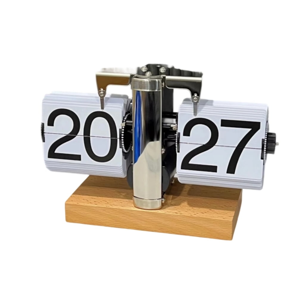 Automatic Flip Clock 24 Hour Quartz Movement Large Clear Numbers Wooden Design