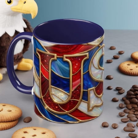 USA Patriotic Coffee Mug, Stained Glass USA Mug, Red White Blue Ceramic Mug, American Flag Style Mug, 11oz 15oz Mug