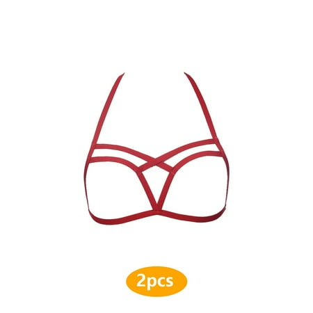 

2pcs Strappy Erogenous Elasticity Material Sweet Gift Lingerie Impressive Cupless Ductility Unique Design Women Harness Bra