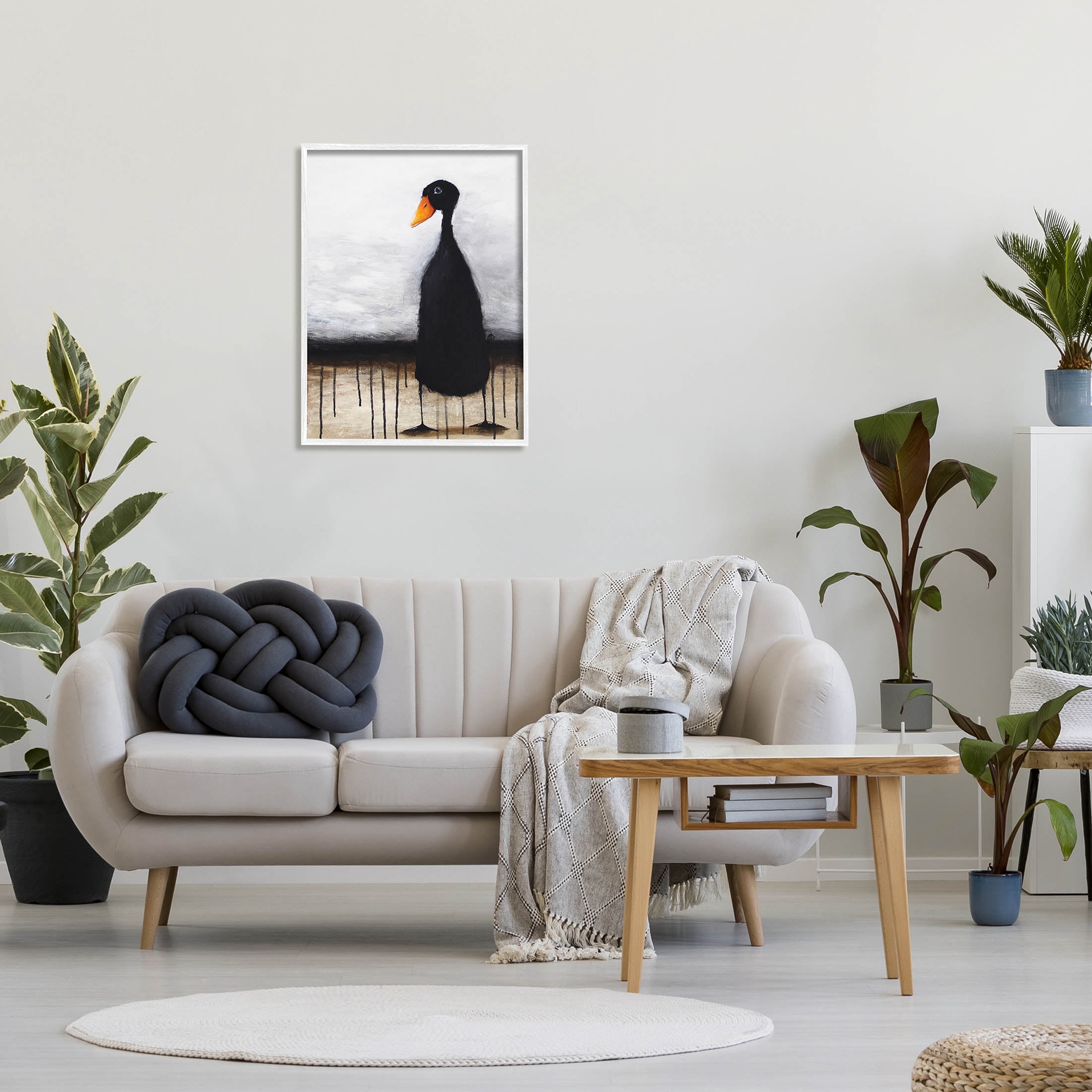 Stupell Industries Urban Black Duck Drip Painting White Framed Art Print Wall Art, Design by Lucia Stewart