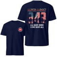 thumbnail image 2 of 9/11 25th Anniversary T-Shirt, Salute to Firefighters Short Sleeve Crew Neck Shirt, Fill The American Flag Pattern Inside The Numbers Patriotic 25th Memorial Tee, Vermilion L, 2 of 4