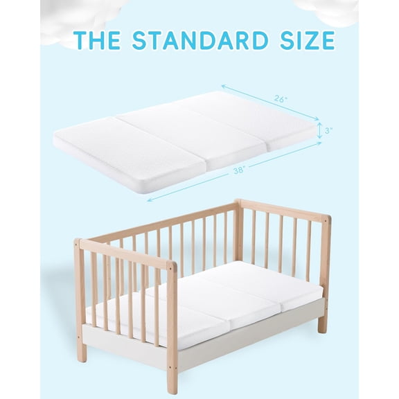 Pack and Play Mattress 38x26 Tri-fold Portable Crib Mattress with Waterproof Washable Cover for Infants Toddlers