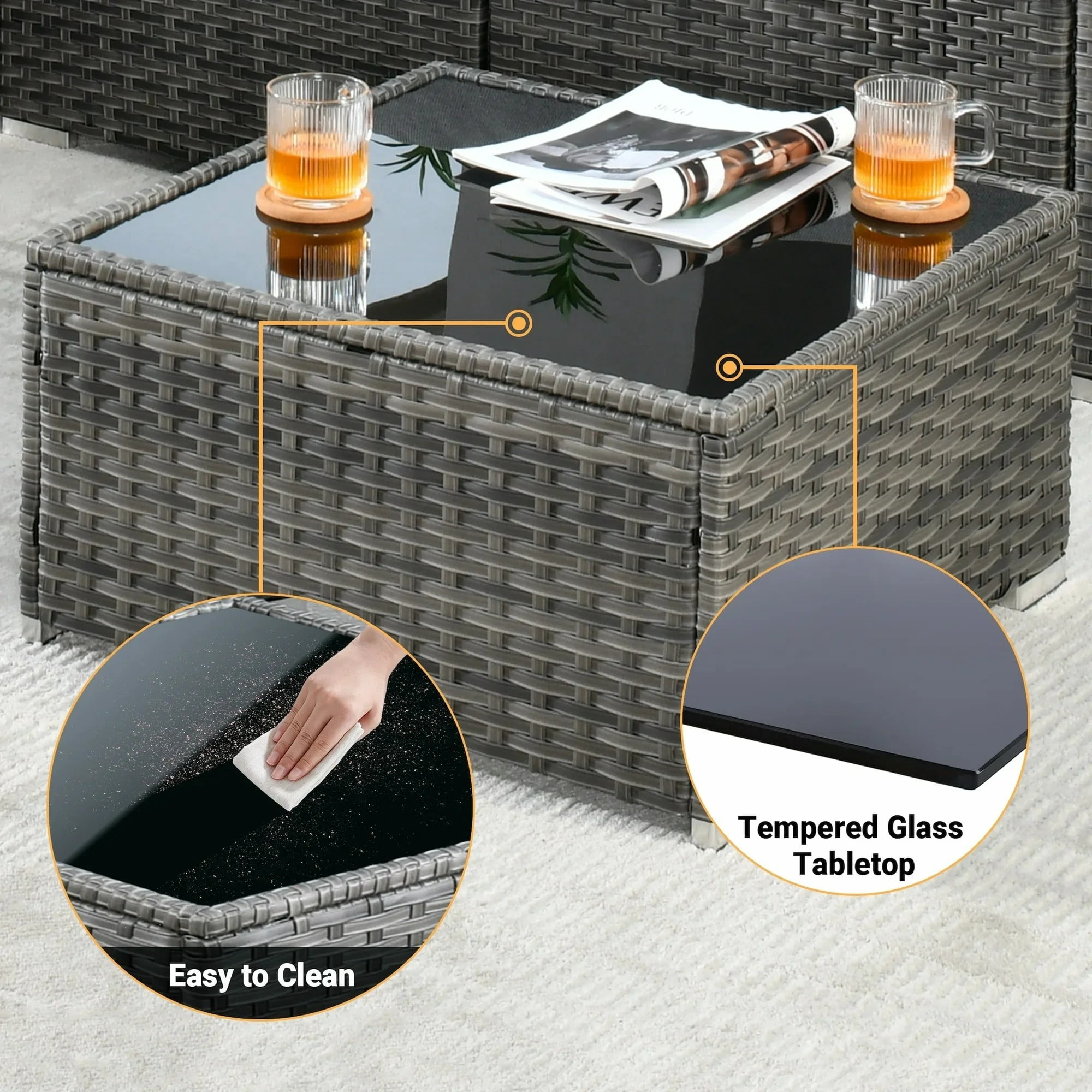 Vcatnet 6 Pieces Outdoor Patio Furniture with Fire Pit, Wicker Outdoor Conversation Set, Outdoor Sectional with Coffee Table, Dark Gray