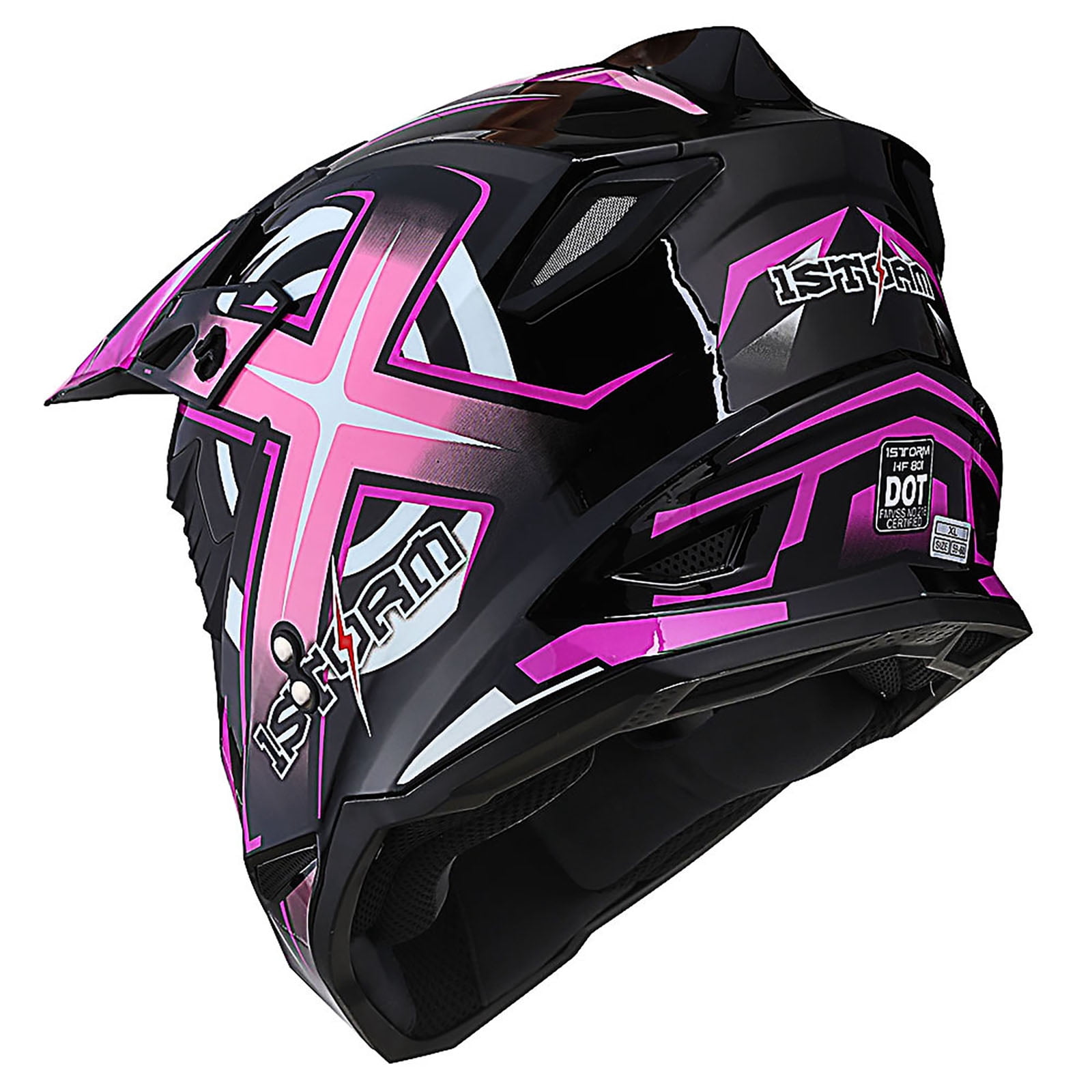 1Storm Adult Motocross Helmet BMX MX ATV Dirt Bike Helmet Racing Style HF801 + Goggle + Gloves Bundle; Sonic Pink