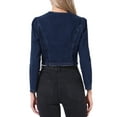 thumbnail image 3 of INSPIRE CHIC Denim Cropped Jacket for Women's Open Front Collarless Casual Bolero Shrug S Dark Blue, 3 of 5