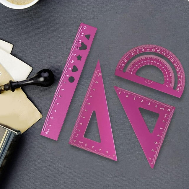 Feltree Metal Ruler Set, Aluminum Alloy Hollow Design Geometric Stencil with Straight Ruler, Protractor, Triangle Rulers for Student School Supplies, Geometry Math Drafting Tools, Gift Box