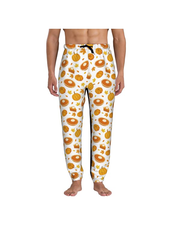 Pumpkin Maple Leaves Print Active Tech Joggers for Men, Mens Sweatpants Lounge Pants with Pockets-Medium