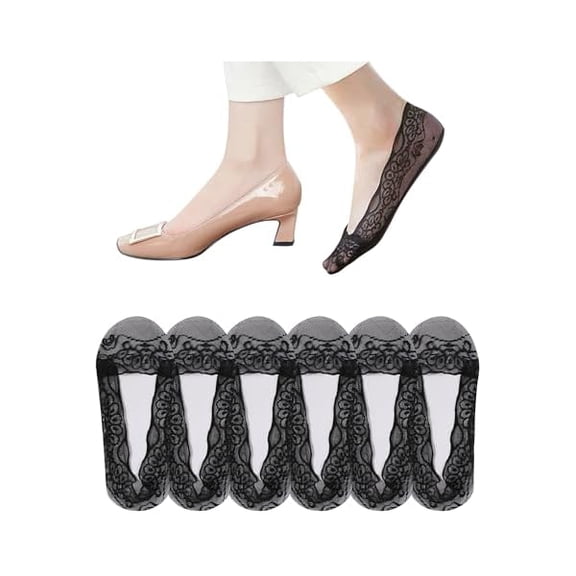Eryueer Women No Show Socks 6 Pairs Lace Socks Non Slip Invisible Socks for Women, Low Cut Womens Socks with Lace Trim