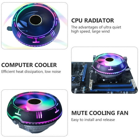 HOOWIFFY 1Pc Black Aluminum CPU Cooling Fan Ultra Quiet Computer Cooler with Rgb Light