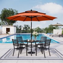 MF Studio 10ft Patio Umbrella 3 Tier Vented Outdoor Market Table Umbrella with Crank and Tilt All Aluminum Frame Orange Red