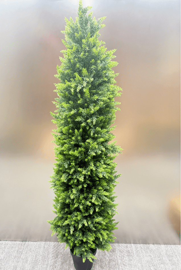 Olivivi 6ft UV Resistant Artificial Cedar Puffy Model Indoor/Outdoor Decorative Tree, Low Maintenance Faux Plants 2 Piece Set