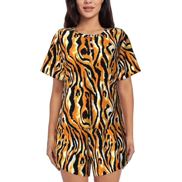Fotbe Zebra Conjunto de Pijama Estampado para Mujer, 2 Piezas, Ropa de Dormir con Camiseta de Manga Corta y Shorts Suaves-Large
