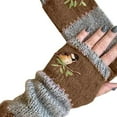 thumbnail image 1 of MesaSe Women Autumn Winter Bird Embroidered Gloves Knit Fingerless Color Block Mitten, 1 of 9