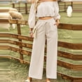 thumbnail image 4 of 2 Piece Outfits for Women Casual off Shoulder Long Sleeve Crop Tops Drawstring Wide Leg Pants Matching Lounge Sets, 4 of 8