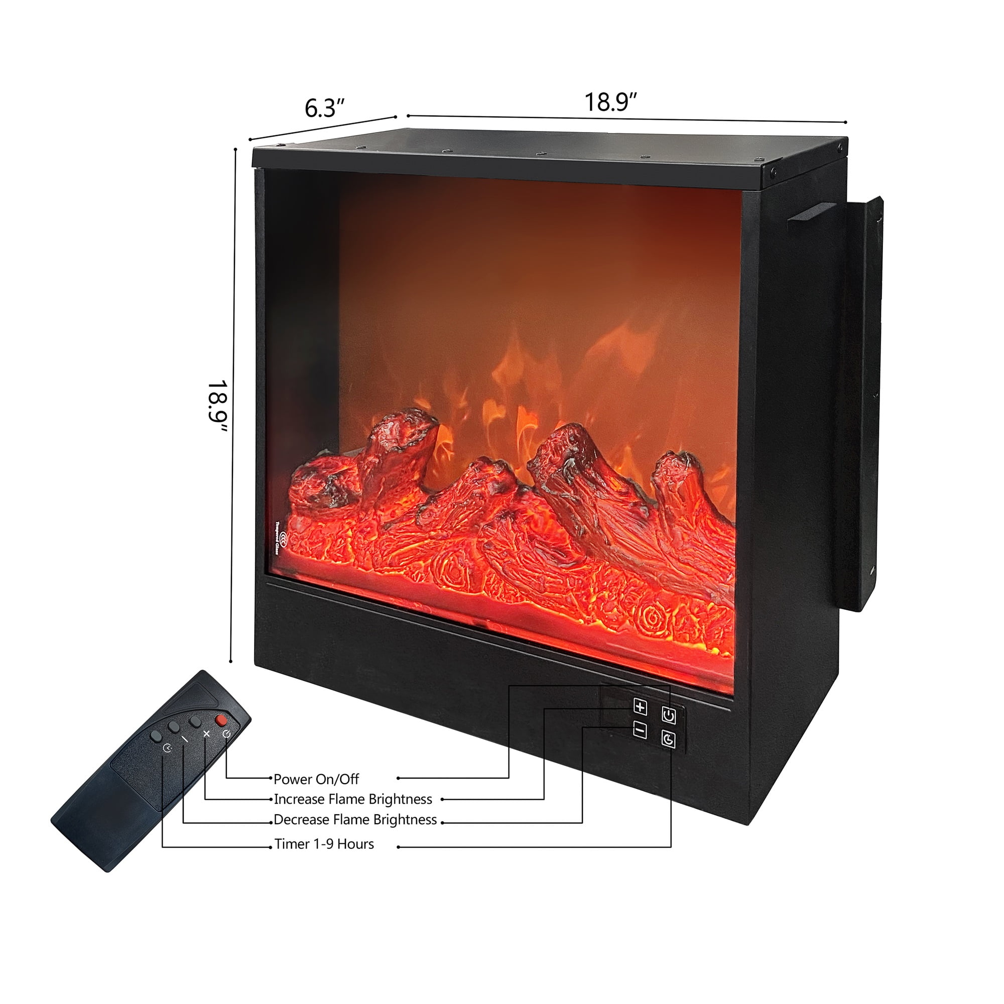 Kepooman 19 Inch Built-in Electric Fireplace with Adjustable Flame Brightness & Remote Control, Antique Black