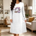 thumbnail image 3 of Taqqpue Womens Cotton Nightshirt Long Sleeve Crew Neck Halloween Zombie Print Loose Fit Knee Length Casual Pullover Soft Sleep Dress Oversized Sleepwear for Women Big Plus Sizes, 3 of 5