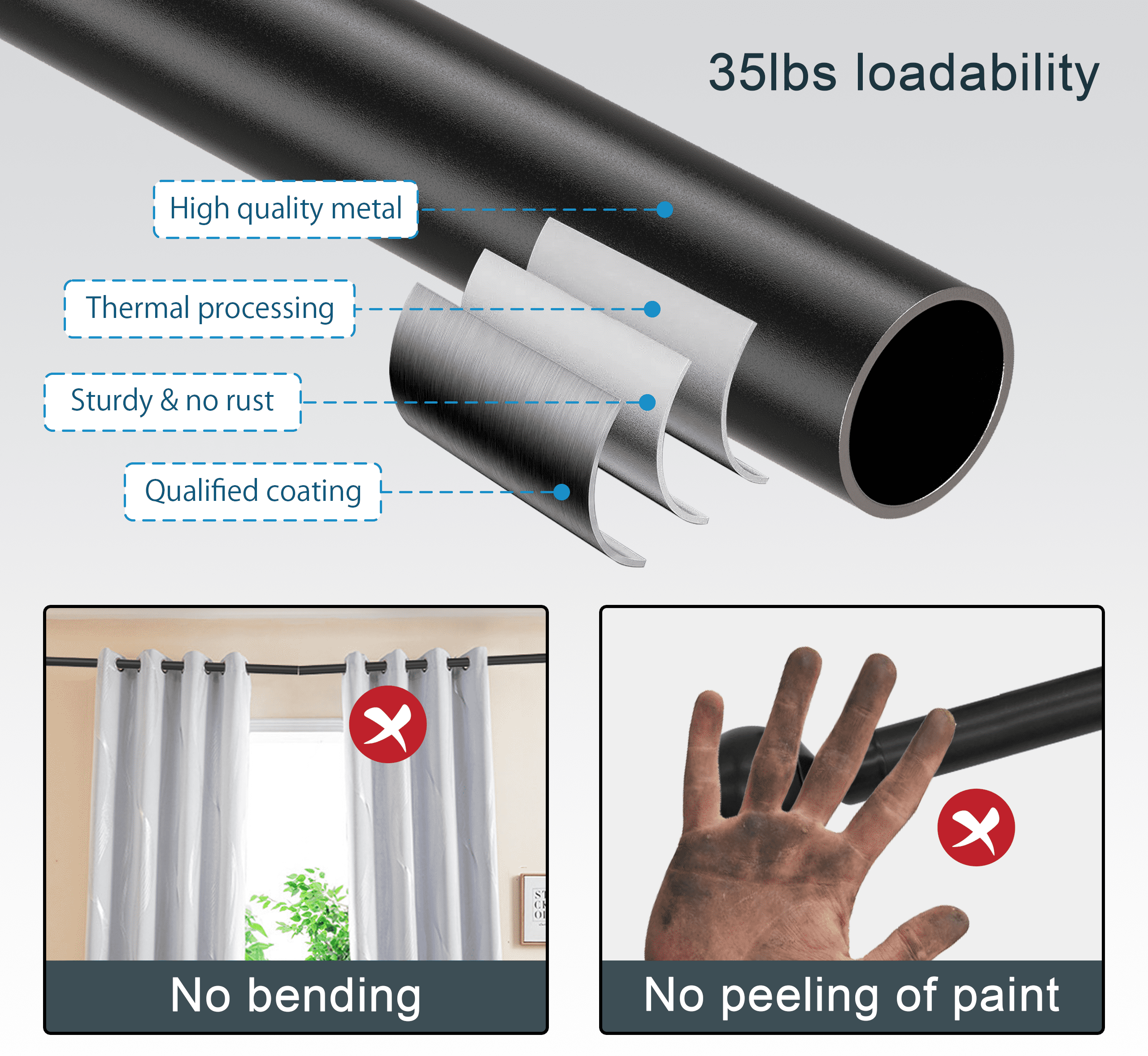 Black Curtain Rods For Windows 66 To 120, Long Adjustable Curtain Rod For Patio Outdoor, Sliding Glass Door, Decorative 5/8 Diameter Drapery Rod Set,Heavy Duty Metal Standard Curtain Rod 10 Ft