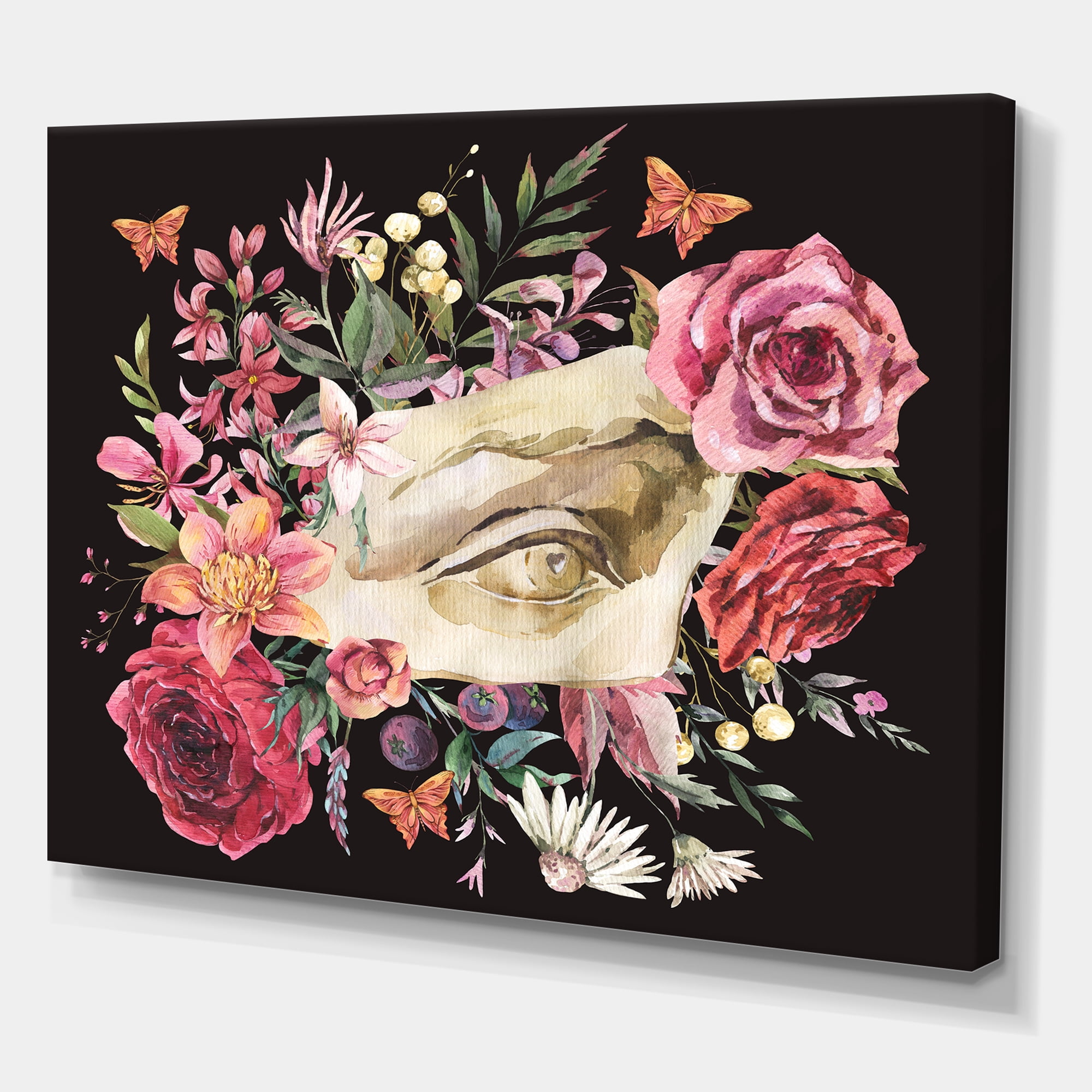Designart ' Dried Wildflowers With Greek Sculpture David Eye ' Farmhouse Canvas Wall Art Print