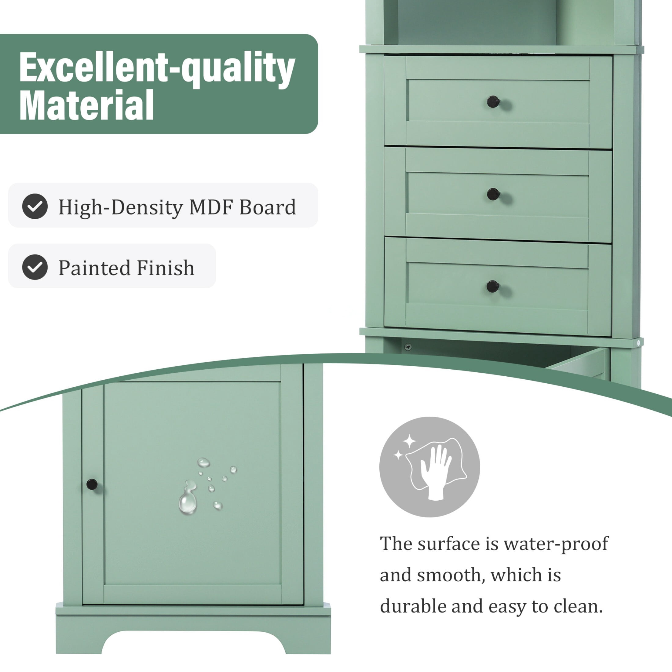 AENKYO 68.9 inch Bathroom Corner Cabinet with Adjustable Shelves, Stylish Corner Storage Cabinet for Home, Green