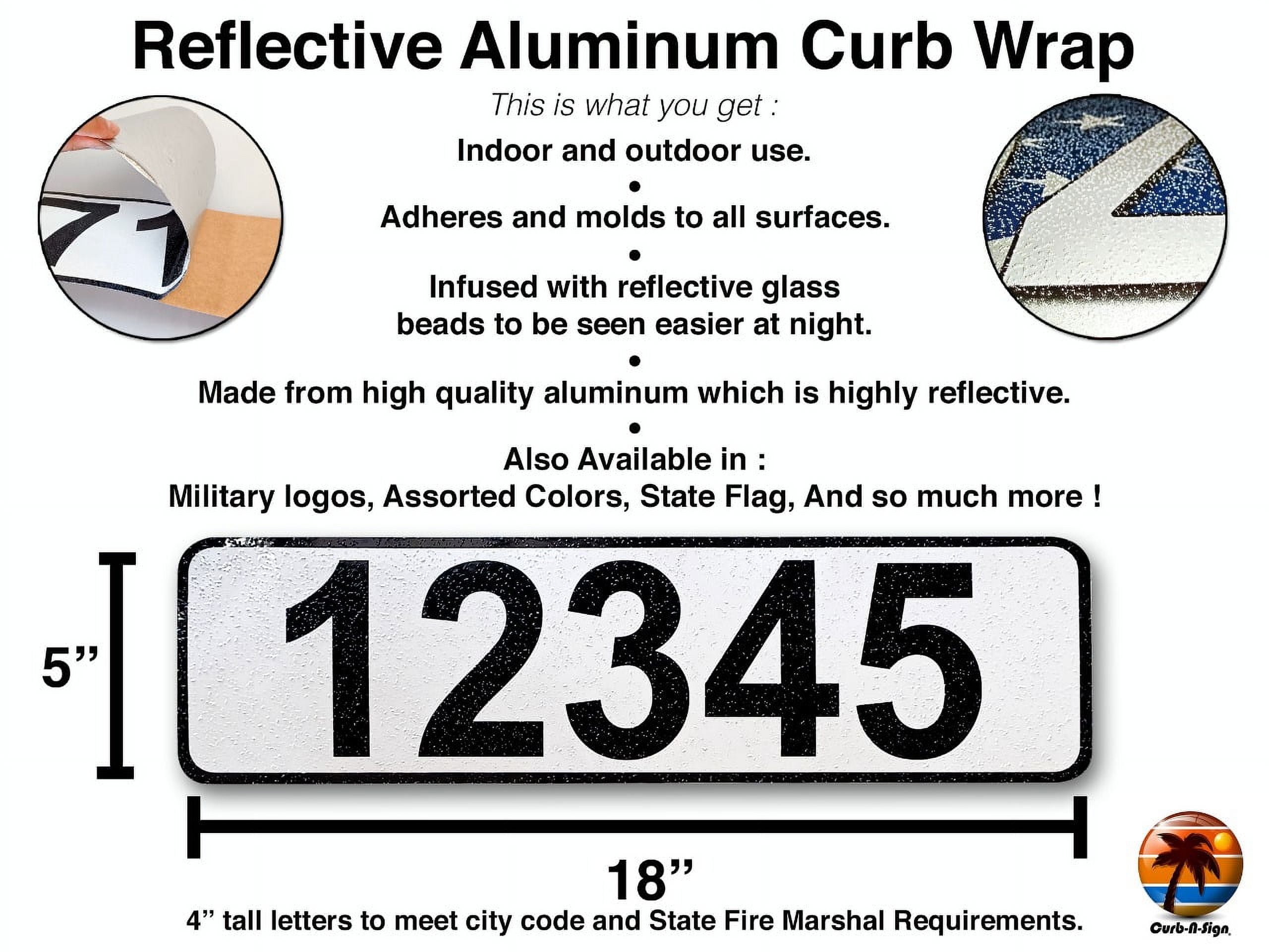 Curb-N-Sign Customized Assorted Colors Curb Sticker, 12 Month Warranty, Reflective Aluminum Curb Address Decal (White)