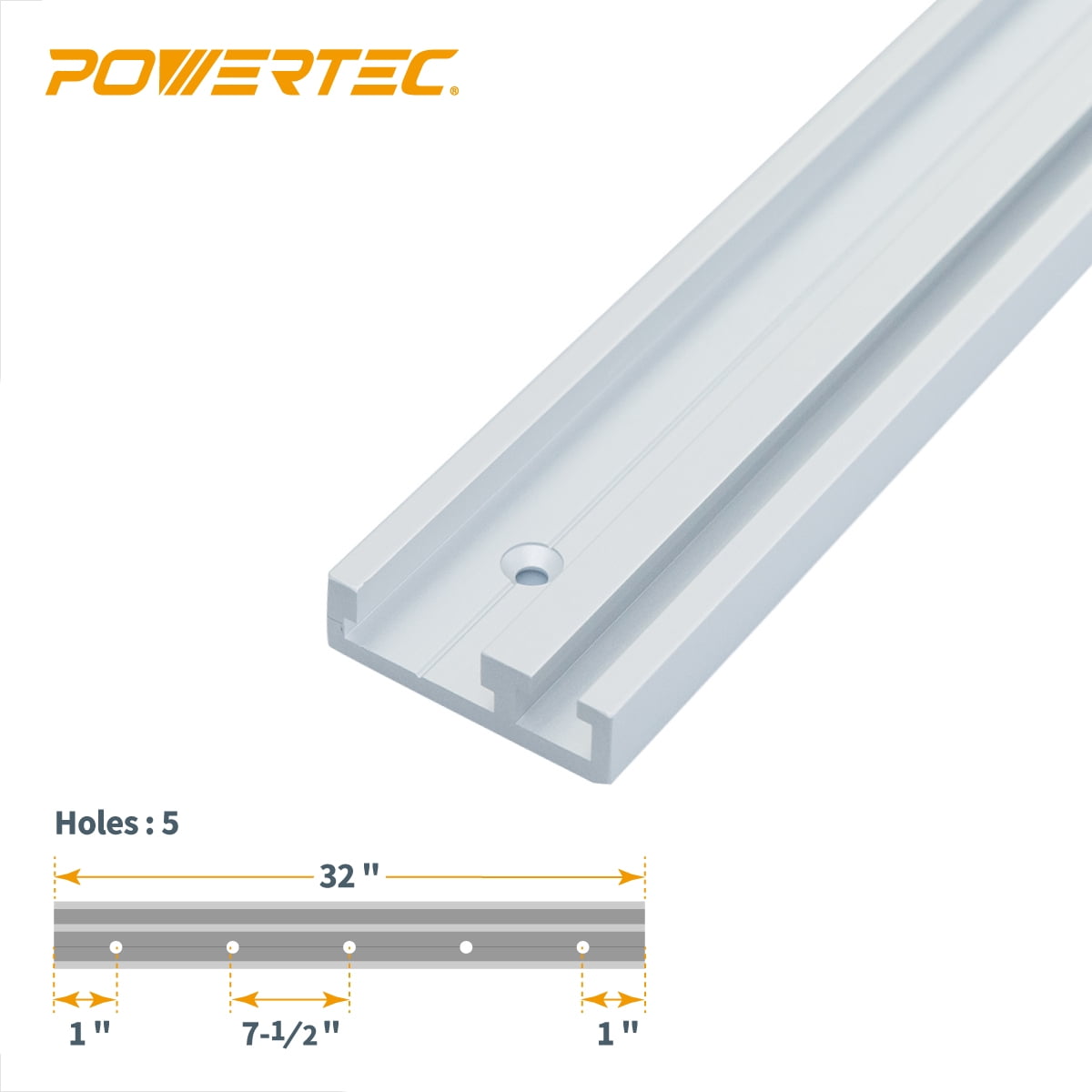 POWERTEC 48" Aluminum T-Track – Heavy Duty For Workbenches, Jigs, 3/8" Hex Bolts