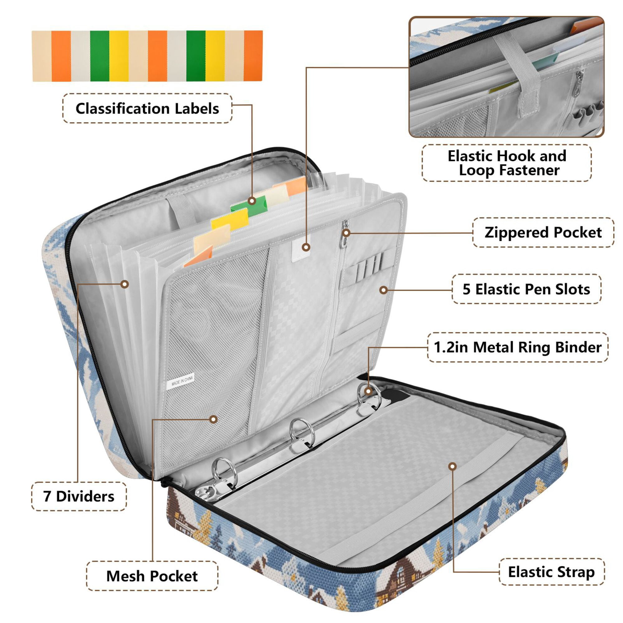 FORMRS Accordion File Folder A4 Size 7-Pocket Expanding Document Organizer Bag with 3 Ring Binder, Winter Mountain