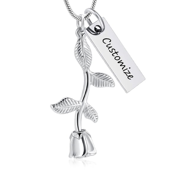 Personalize Stainless Steel Rose Flower Cremation Urn Pendant Memory Necklace for Cremation Ashes of Loved One Keepsake Memorial Jewelry
