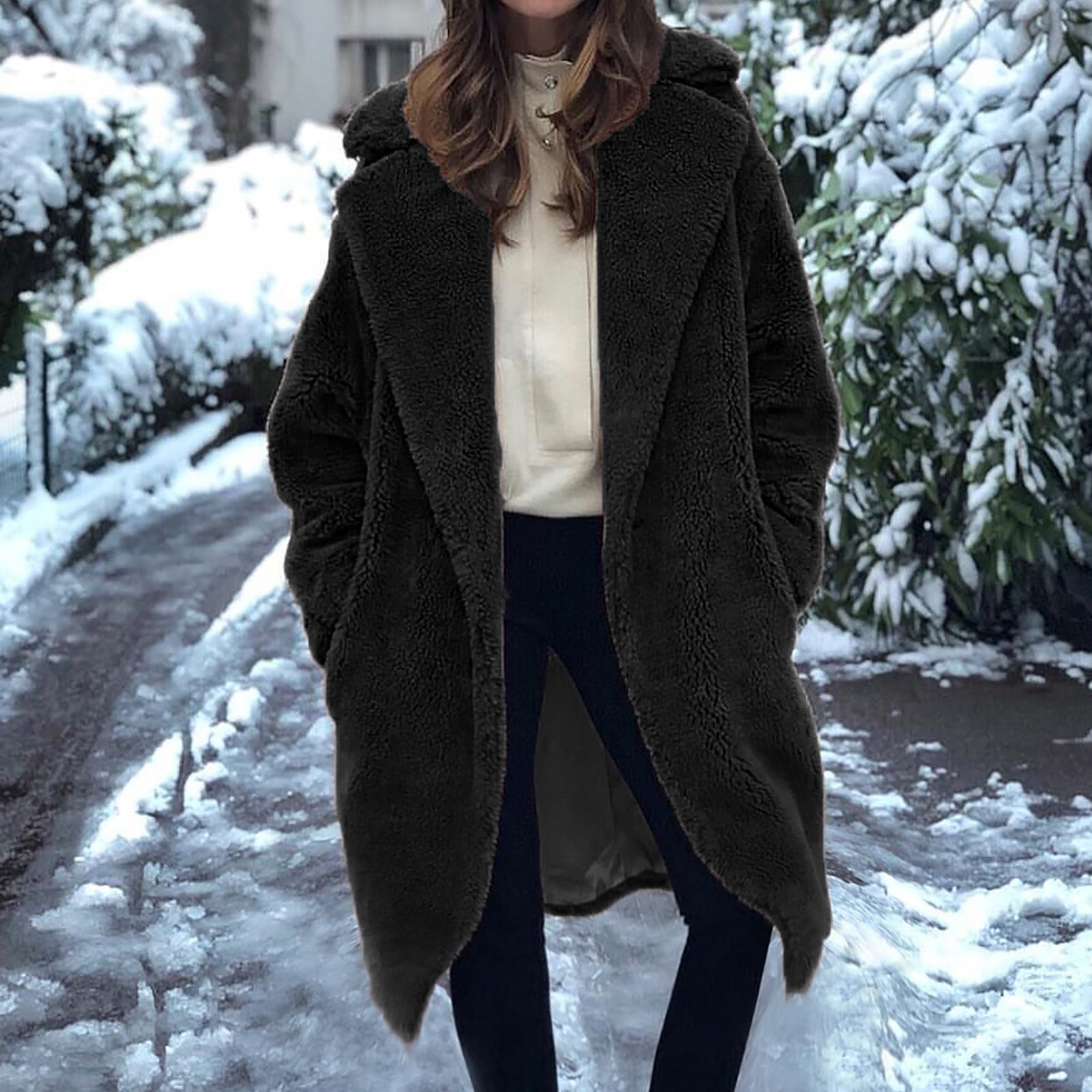 Winter Warm Coats for Women, Ladies Coats Faux Coat Furry Faux Jacket Long  Sleeve Outerwear Overcoat Black XXL - Walmart.com