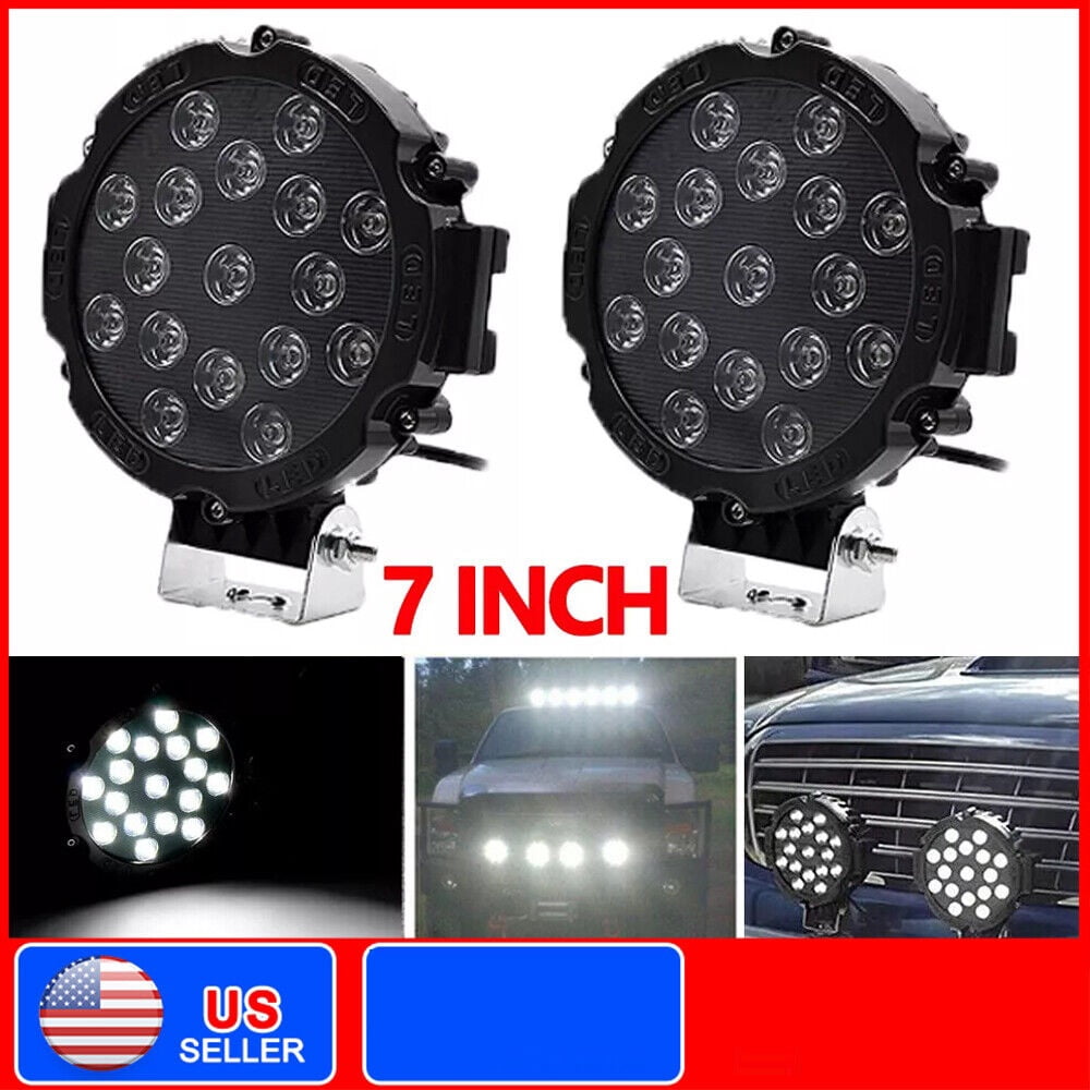 Led Light Bar 2PCS 7" 51W 5100LM Black Round Spot LED Light Pod Off Road Fog Driving Roof Bar Bumper for Jeep Truck ATV UTV SUV