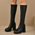 thumbnail image 6 of Lovzfmll Knee High Boots Women, Plus Size Mid Calf Chunky Heel, Chunky Mid Heel Square Toe Leather Boots Casual Fall Black Boots, 6 of 8