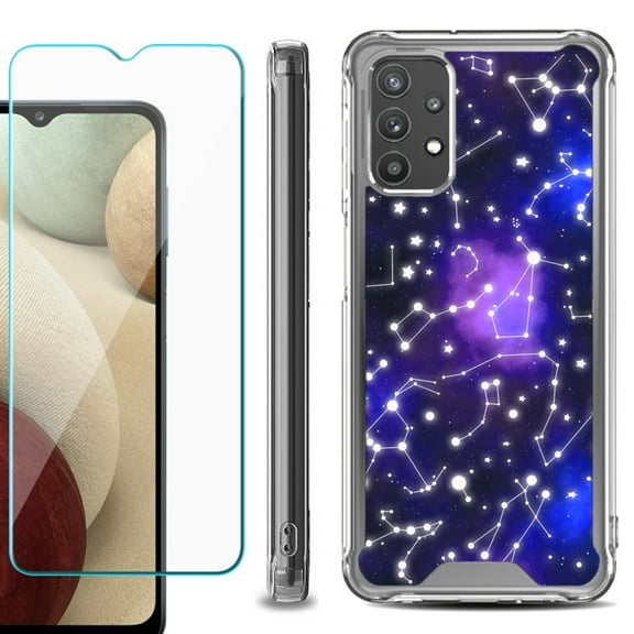 Shockproof Bumper Phone Case for Samsung Galaxy A32 5G, with Tempered Glass Screen Protector, by OneToughShield ® - Constellations