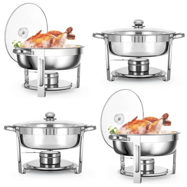 5 QT Chafing Dishes, 4 Pack Premium Stainless Steel Complete Set, Round Chafing Dish Buffet Set, Heating and Cooling Chafing Dish for Gatherings Banquets, Buffets, Parties, Weddings
