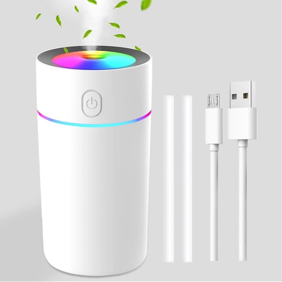 Portable Mini Humidifier with 7-color Lights, Cool Mist Small Desk Humidifiers Car Humidifier [2 Mist Modes] USB Personal Desktop Humidifiers for Bedroom, Office, Travel, Car, , Super Quiet