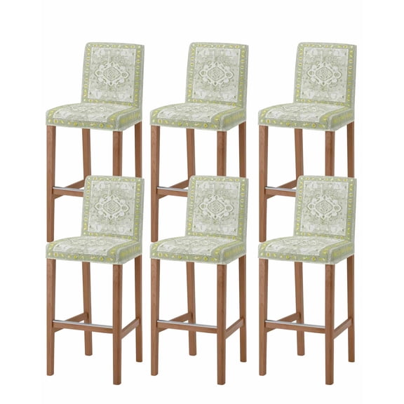 Sage Green Bar Stool Covers Set of 6, Boho Retro Decorative Abstract Floral Ethnic Stretch Washable Bar Chair Covers with Backs, Removable Pub Counter Height Chair Cover for Kitchen Dining Room Cafe
