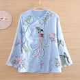 thumbnail image 4 of Camisetas de manga larga bordadas para mujer, top túnica de flores y pájaros étnicos, ropa tradicional Adepaton BST3006082-3, 4 of 7