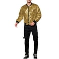 thumbnail image 2 of INSPIRE CHIC Men's Jackets Shining Bomber Shiny Reflective Zip Up Ribbed Cuffs Jackets S Golden, 2 of 6