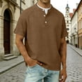 thumbnail image 2 of BVnarty Men's Button Placket Stand Collar Short Sleeve Shirt, Retro Relaxed‑Fit Summer Casual Tops Brown M, 2 of 8