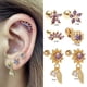 thumbnail image 3 of 1pcs 18K Pendientes De Oro Amatista Flor Estrella Stud Hojas Cuelgan Acero Médico Piercing Joyería, 3 of 4