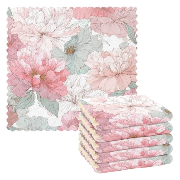 6 Pieces of Kitchen Towels 11x11Inch Kitchen Dish Cloths Kitchen Dish Towels Reuseable Cleaning Cloths Flowers Lovely