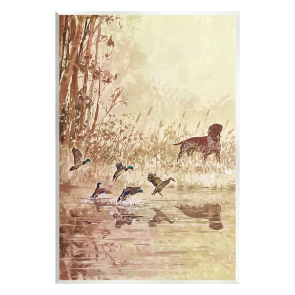 Stupell Pointer Dog & Ducks Lake Nature Animals & Insects Painting Wall Plaque Unframed Art Print Wall Art