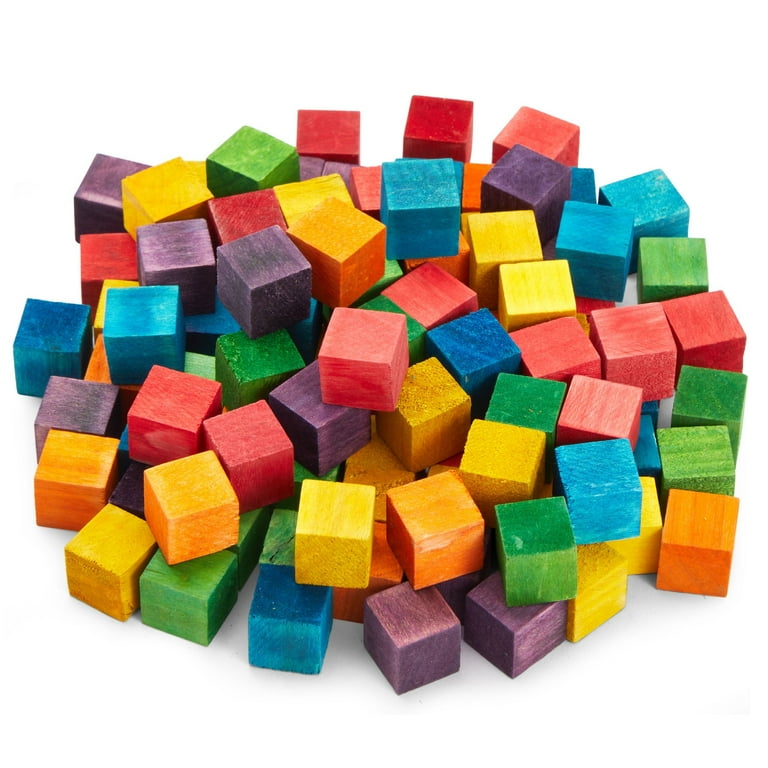  Bright Creations 100 Piece Wooden Blocks for Crafts, Colorful  Small Cubes (6 Colors, 0.6 in) : Toys & Games