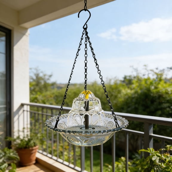 Hanging Solar Bird Bath Fountain, Solar Powered Cascading Outdoor Water Fountain, Hanging Bird Bath with Water for Outdoors Garden Patio Backyard Lawn Decor