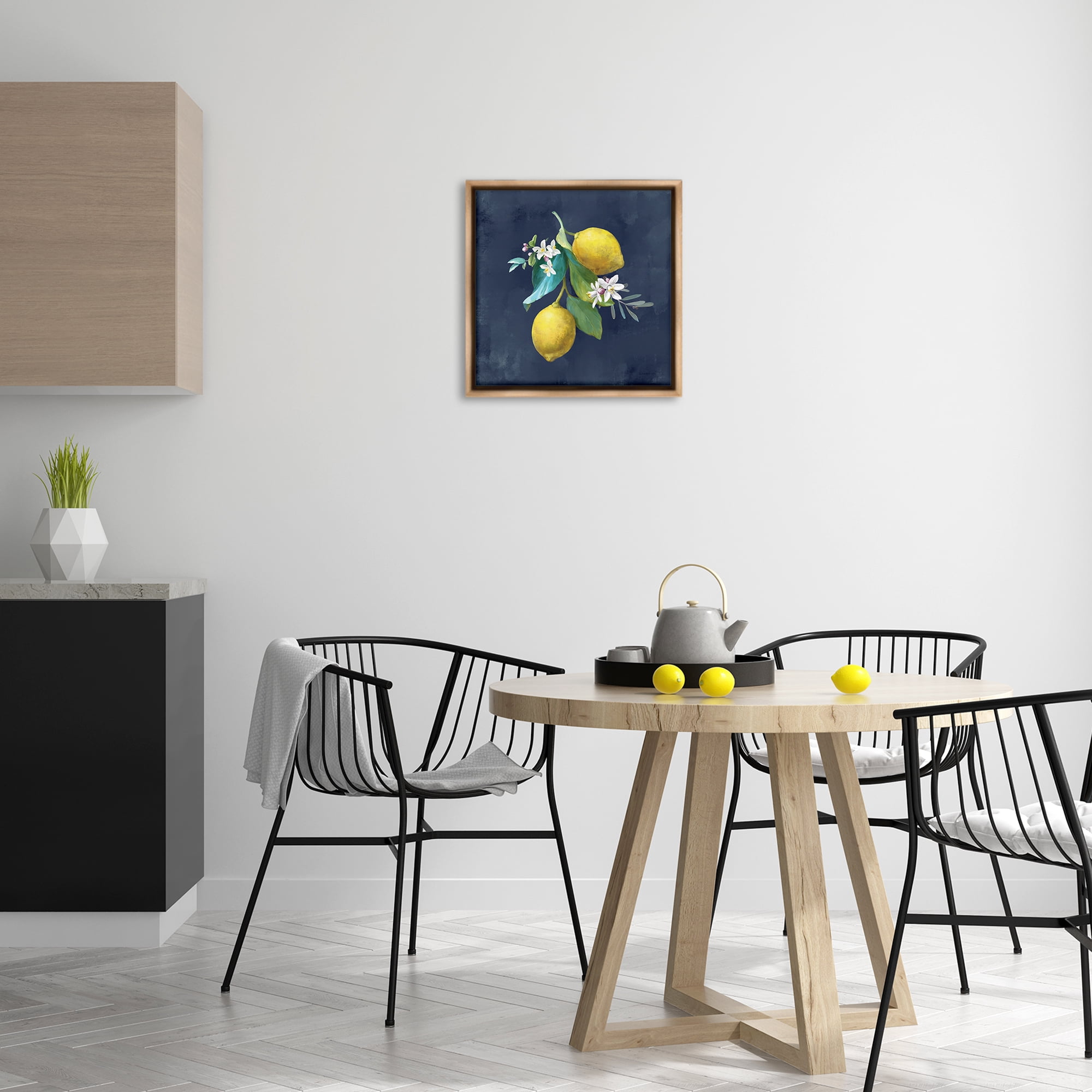 Stupell Industries Lemon Cluster on Blue Food & Beverage Painting Brown Floater Framed Canvas Art Print Wall Art, 18 x 18