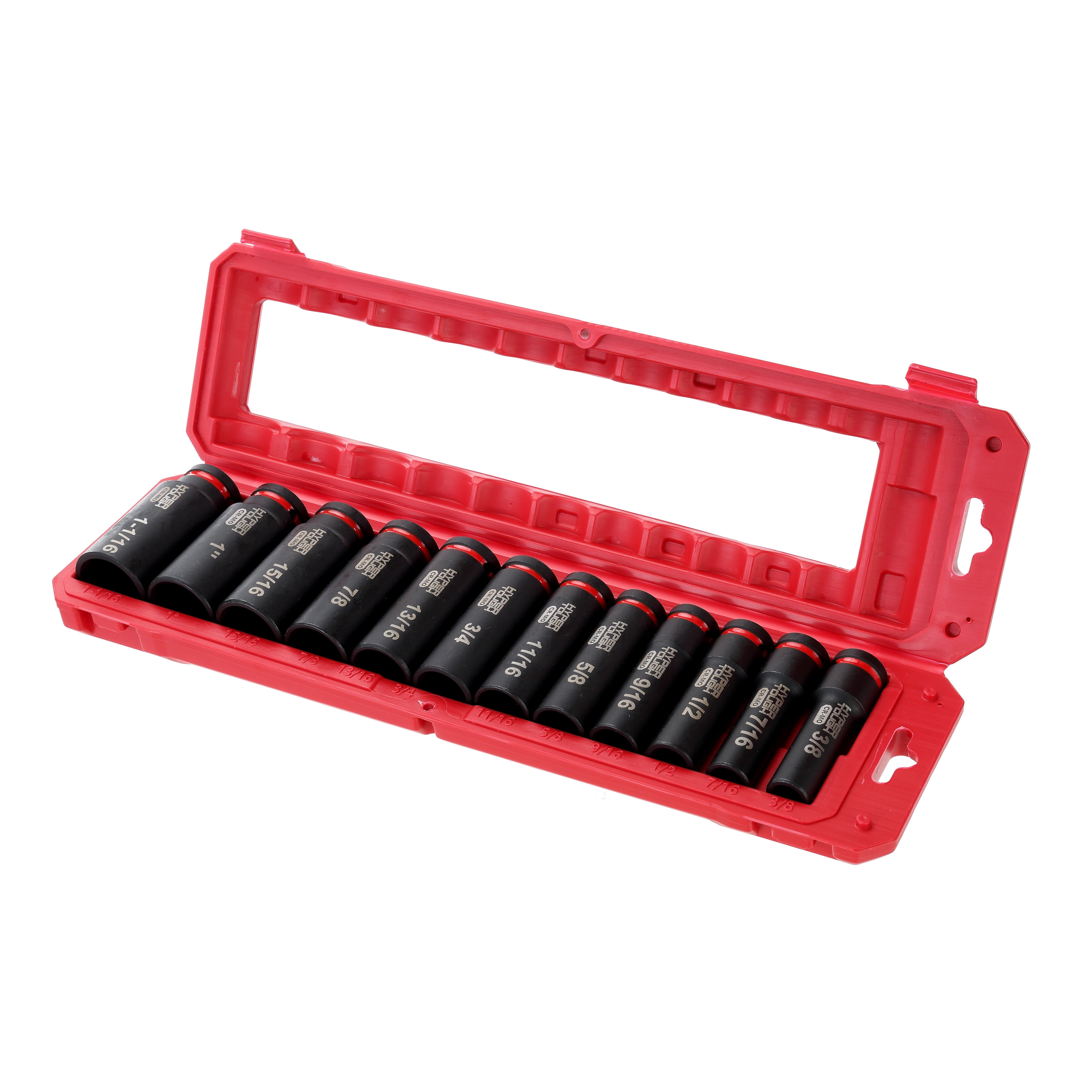 Hyper Tough 1/2-Inch Drive Impact Deep Socket Set, SAE, 12 Pieces
