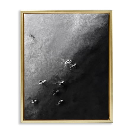 Stupell Industries Aerial Paddling Surfboards Sports Photography Gold Floater Framed Canvas Art Print Wall Art 25 x 31