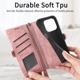 thumbnail image 6 of SaniMore for iPhone 14 Pro Max (6.7" 2022) Case, PU Leather Embossed Lines with Wristlet Zipper Cash Pocket Card Slots Magnetic Flip Stand Full Protective TPU Shell Anti-drop Business Design, Pink, 6 of 10