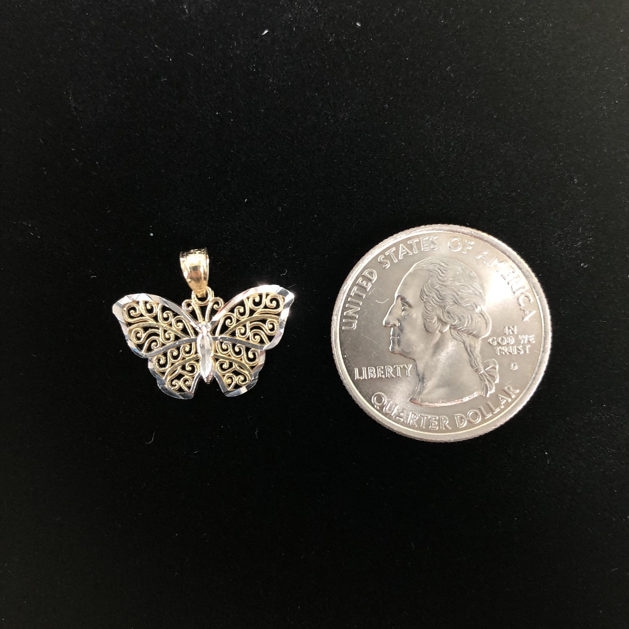 Ioka-14K Two Tone Gold Fancy Monarch Butterfly Charm Pendant For Necklace or Chain