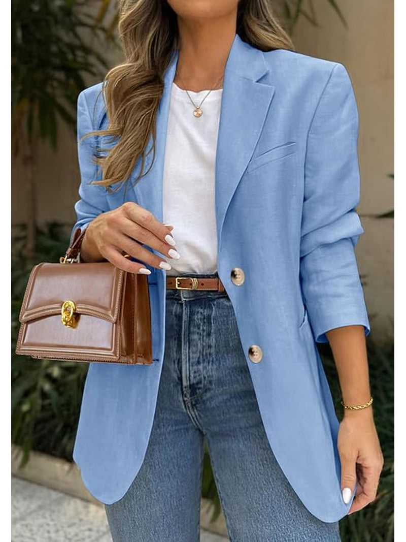 dress jackets for fall Prettygarden Women's Fall Blazers Button Down Fitted Lightweight Dressy Work Suit Jackets Trendy Business Casual Outfits, Size: Medium, Blue
